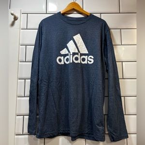 Mens Blue Adidas Logo Workout Performance Long Sleeve Shirt